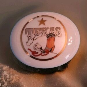 TRINKET BOX Bone China Porcelain Texas Style White Gold Trim Boot & Rose Pre Own